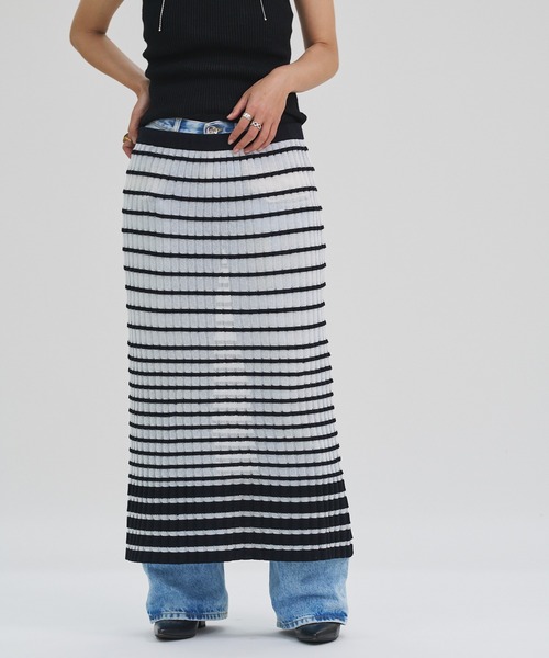 oll(オール)の「Sheer boarder skirt(スカート・レディース・ホワイト/ブラック/ホワイト×ブラック・FREE)」の14枚目の写真