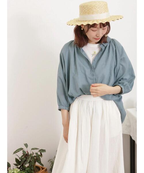 Samansa Mos2（サマンサ モスモス）の「【抗菌防臭】初夏のふんわりギャザーシャツ（シャツ/ブラウス・レディース・オフホワイト/ピンク/ブルー/ブラック・F）」の4枚目の写真