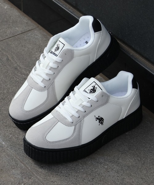 U.S. POLO ASSN.（ユーエスポロアッスン）の「【U.S. POLO ASSN./ユーエスポロアッスン】厚底ボリュームソール ワンポイント ローカット コンビネーションスニーカー（スニーカー・レディース・ホワイト/ブラック/ホワイト系その他/ホワイト系その他2/キャメル/ホワイト系その他3・22.5cm/23.0cm/23.5cm/24.0cm/24.5cm/25.0cm/25.5cm/26.0cm/26.5cm/27.0cm/28.0cm/27.5cm）」の5枚目の写真