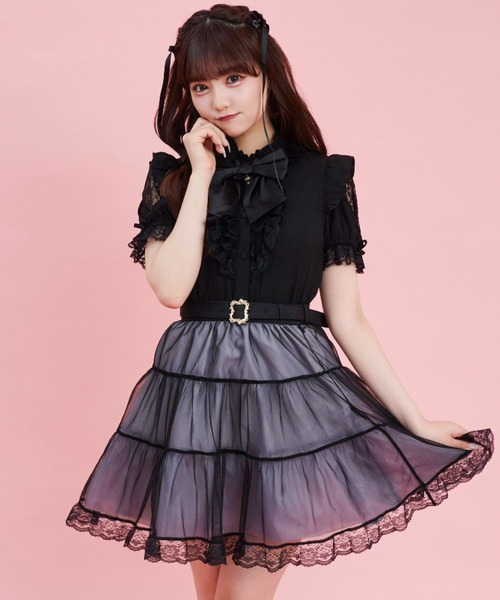 Secret Honey スカート ベルト付チュールティアードスカート