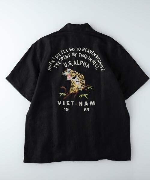 ALPHA_(アルファ)の「ALPHA(アルファ)虎刺繍リネンコットンシャツ(シャツ/ブラウス・メンズ・ブラック/オリーブ・L/XL/M)」の9枚目の写真