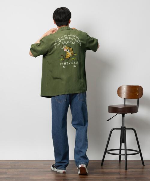 ALPHA_(アルファ)の「ALPHA(アルファ)虎刺繍リネンコットンシャツ(シャツ/ブラウス・メンズ・ブラック/オリーブ・L/XL/M)」の13枚目の写真