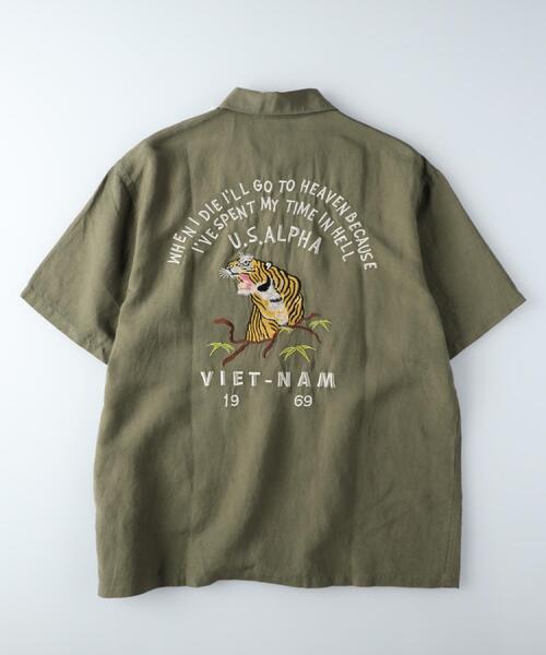 ALPHA_(アルファ)の「ALPHA(アルファ)虎刺繍リネンコットンシャツ(シャツ/ブラウス・メンズ・ブラック/オリーブ・L/XL/M)」の16枚目の写真