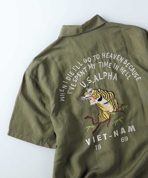 Alpha Industries（アルファインダストリーズ）の「【ALPHA】虎刺繍リネンコットンシャツ（シャツ/ブラウス・メンズ・ブラック/オリーブ・L/XL/M）」の8枚目の写真