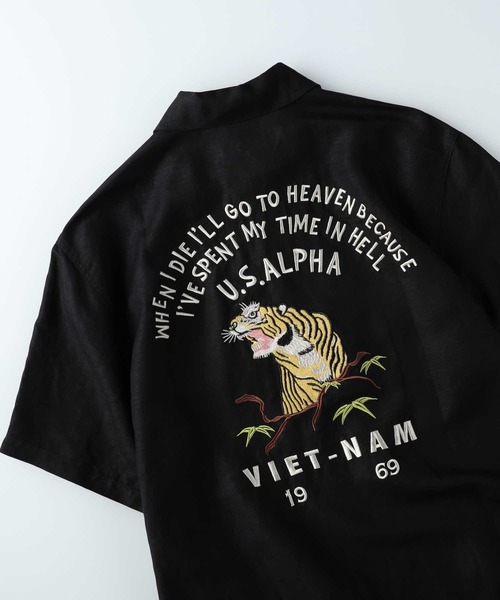 Alpha Industries（アルファインダストリーズ）の「【ALPHA】虎刺繍リネンコットンシャツ（シャツ/ブラウス・メンズ・ブラック/オリーブ・L/XL/M）」の5枚目の写真