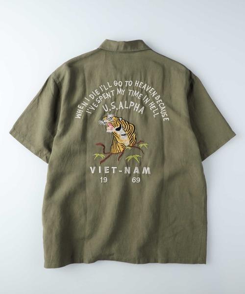 Alpha Industries（アルファインダストリーズ）の「【ALPHA】虎刺繍リネンコットンシャツ（シャツ/ブラウス・メンズ・ブラック/オリーブ・L/XL/M）」の6枚目の写真