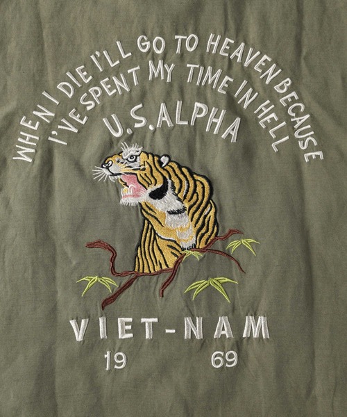 Alpha Industries（アルファインダストリーズ）の「【ALPHA】虎刺繍リネンコットンシャツ（シャツ/ブラウス・メンズ・ブラック/オリーブ・L/XL/M）」の9枚目の写真