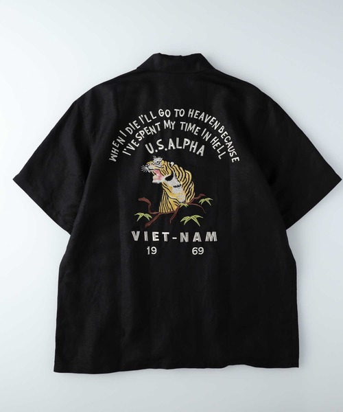 Alpha Industries（アルファインダストリーズ）の「【ALPHA】虎刺繍リネンコットンシャツ（シャツ/ブラウス・メンズ・ブラック/オリーブ・L/XL/M）」の4枚目の写真