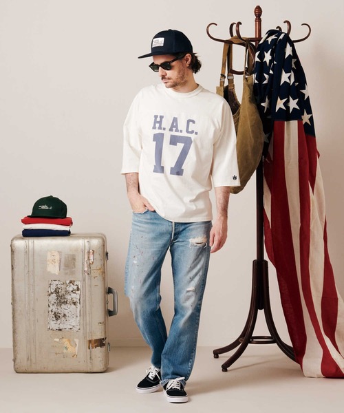 Right-on（ライトオン）の「【Hollywood athletic co】フットボール７分Ｔシャツ（Tシャツ/カットソー・メンズ・ホワイト/ネイビー・S/XL/L/M）」の3枚目の写真