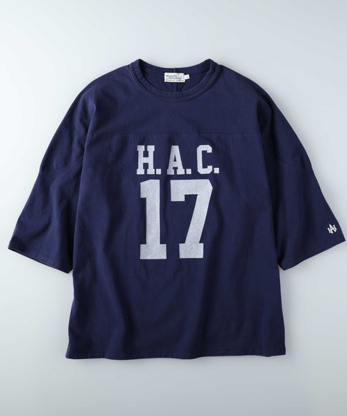 Right-on（ライトオン）の「【Hollywood athletic co】フットボール７分Ｔシャツ（Tシャツ/カットソー・メンズ・ホワイト/ネイビー・S/XL/L/M）」の5枚目の写真