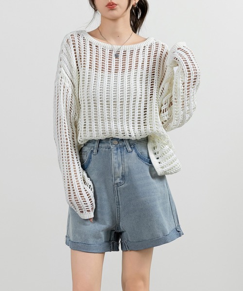DAY CLOSET(デイ クローゼット)の「レディース ウォッシュダメージ加工台形ショートデニムパンツ(デニムパンツ・レディース・ライトブルー・L/M/S/XL)」の5枚目の写真