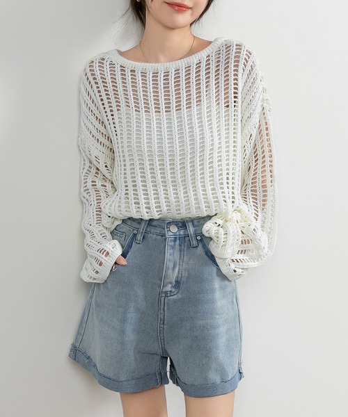 DAY CLOSET(デイ クローゼット)の「レディース ウォッシュダメージ加工台形ショートデニムパンツ(デニムパンツ・レディース・ライトブルー・L/M/S/XL)」の6枚目の写真