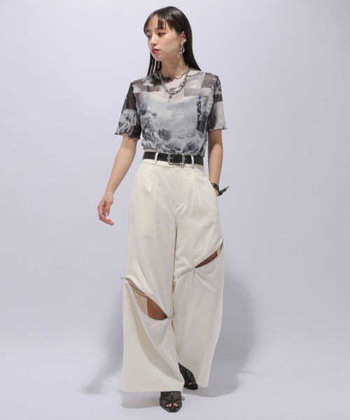 HARE（ハレ）の「ジップカットアウトワイドパンツ(HARE)（その他パンツ・レディース・グレー/ホワイト/ブラック・FREE）」の5枚目の写真