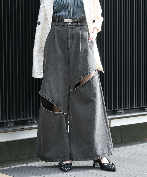 HARE（ハレ）の「ジップカットアウトワイドパンツ(HARE)（その他パンツ・レディース・グレー/ホワイト/ブラック・FREE）」の15枚目の写真