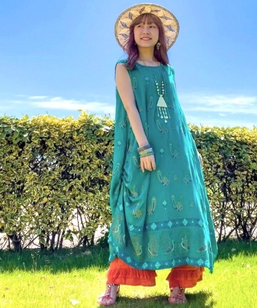 チャイハネ（チャイハネ）の「【チャイハネ】ヨウエンノースリーブワンピース（ワンピース・レディース・グリーン/ブルー/ピンク/ブラック/ダークグリーン/ブラック系その他/ベージュ・FREE）」の6枚目の写真