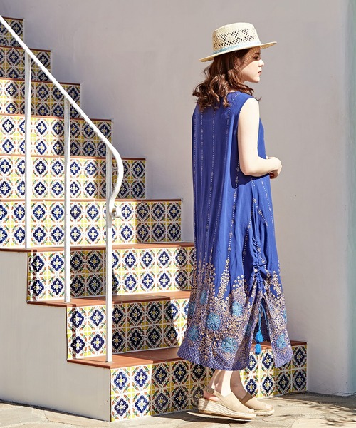 チャイハネ（チャイハネ）の「【チャイハネ】ヨウエンノースリーブワンピース（ワンピース・レディース・グリーン/ブルー/ピンク/ブラック/ダークグリーン/ブラック系その他/ベージュ・FREE）」の11枚目の写真