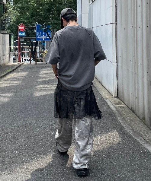 PEOPLESTYLE ウォッシュド半袖Ｔシャツメッシュ切替ユニセックス 2024SS] [UNISEX]メッシュスポーツプリントストライプジャージ