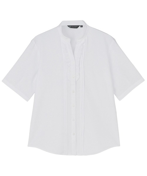 TOKYO SHIRTS(トウキョウシャツ)の「【吸水速乾】【COFREX】ピンタックフリル 五分袖ブラウス レディースシャツ(シャツ/ブラウス・レディース・ホワイト・LL/L/M/S)」の1枚目の写真
