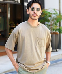 スノーウォッシュ加工ワイドポケット付きオーバーサイズクルーネック半袖Tシャツカットソー