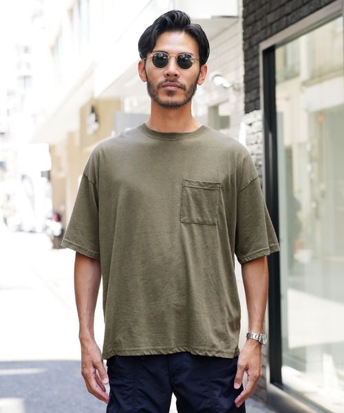 jiggys shop（ジギーズショップ）の「スノーウォッシュ加工ワイドポケット付きオーバーサイズクルーネック半袖Tシャツカットソー（Tシャツ/カットソー・メンズ・ベージュ/ブラック/カーキ・MEDIUM/LARGE/X-LARGE）」の4枚目の写真