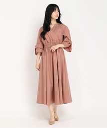 ストロベリーフィールズ　リボン袖カシュクールワンピース　くすみピンク STRAWBERRY-FIELDS（ストロベリーフィールズ）の「リボン袖