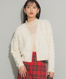 Ray BEAMS | カットジャカード フリンジ  Vネック カーディガン(カーディガン/ボレロ)