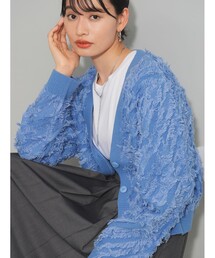 Ray BEAMS | カットジャカード フリンジ  Vネック カーディガン(カーディガン/ボレロ)