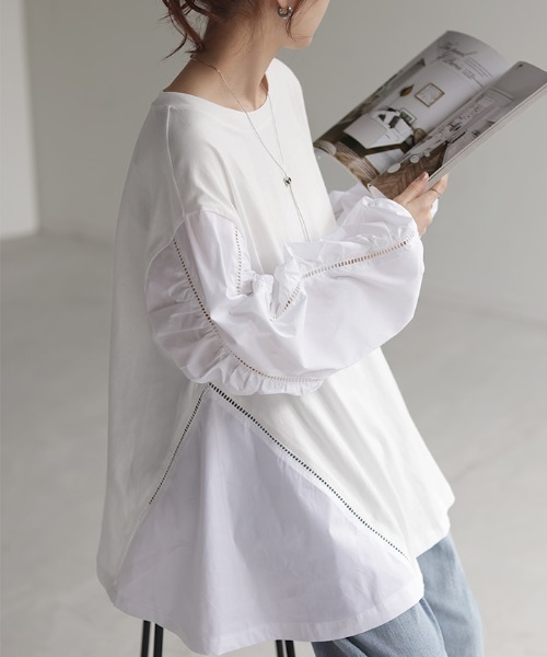HUG.U（ハグユー）の「ぽわん袖カットソー（Tシャツ/カットソー・レディース・ブラック/サックスブルー/オフホワイト・FREE）」の6枚目の写真