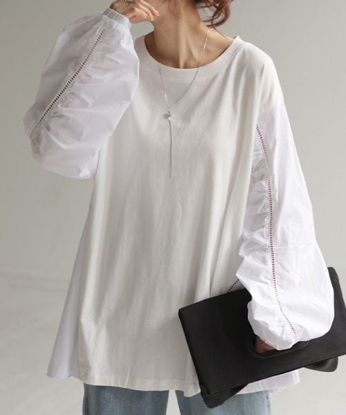 HUG.U（ハグユー）の「ぽわん袖カットソー（Tシャツ/カットソー・レディース・ブラック/サックスブルー/オフホワイト・FREE）」の4枚目の写真