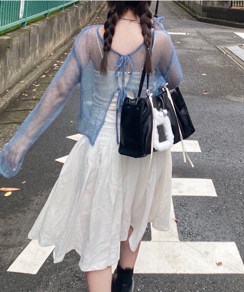 nemne store(ネンネストア)の「前後2wayシアーリボンニット(ニット/セーター・レディース・グレー系/ライトブルー/ブルー系/ブラウン系・MEDIUM/SMALL)」の5枚目の写真
