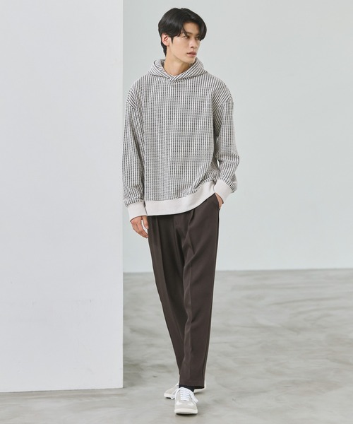 ESSENTIALS WARDROBE(エッセンシャルワードローブ)の「リブ配色コットンワッフルニットプルパーカー(パーカー・メンズ・ブラック/ホワイト・L/XL/S/M)」の6枚目の写真