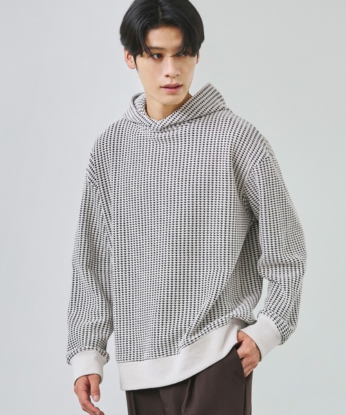 ESSENTIALS WARDROBE(エッセンシャルワードローブ)の「リブ配色コットンワッフルニットプルパーカー(パーカー・メンズ・ブラック/ホワイト・L/XL/S/M)」の11枚目の写真