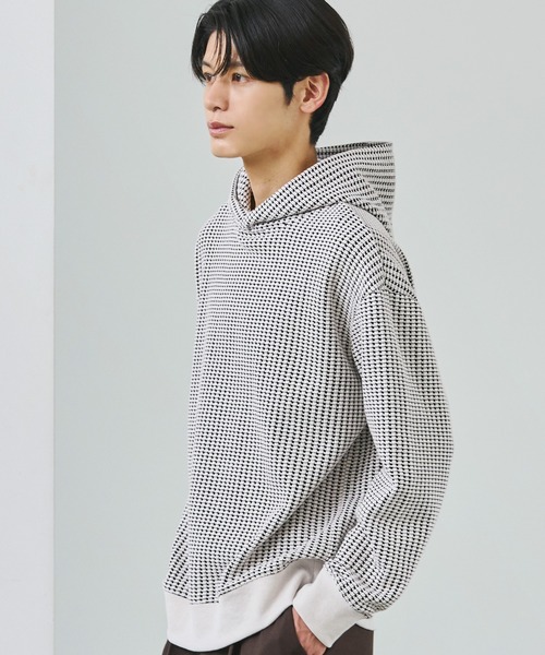 ESSENTIALS WARDROBE(エッセンシャルワードローブ)の「リブ配色コットンワッフルニットプルパーカー(パーカー・メンズ・ブラック/ホワイト・L/XL/S/M)」の12枚目の写真