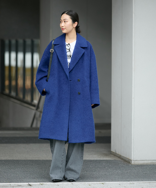 美品 Liesse リエス モヘヤアルパカ混シャギーコート ノーカラー ネイビー ノーカラーコート【NEMIKA】|ネミカ | レリアン公式オンラインストア