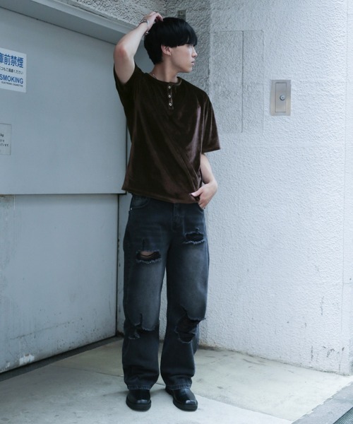 3.3 Field Trip （3.3フィールドトリップ）の「3.3 Field Trip／ベロアボタンT（Tシャツ/カットソー・メンズ・ブラック/ブラウン・FREE）」の13枚目の写真