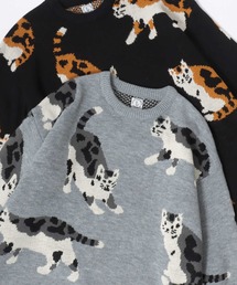 Animal Allover Knit/オーバーサイズ アニマル 総柄 カモ ネコ ジャガードニット/セーター/レディース メンズ