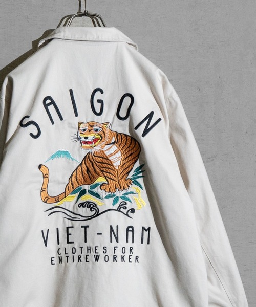 カモフラベトジャン　虎&ベトナム刺繍入り 13】裏付きツイル ベトナムジャケット/ベトジャン 虎刺繍