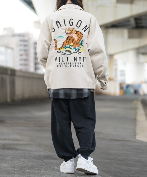 カモフラベトジャン　虎&ベトナム刺繍入り 13】裏付きツイル ベトナムジャケット/ベトジャン 虎刺繍
