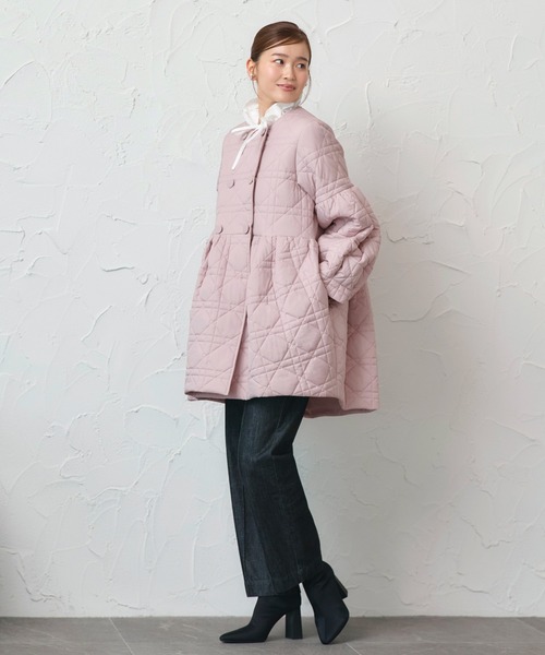 ミックスステッチ・ボリュームペプラム 中綿コート ｜ アウター 体型