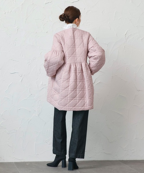 ミックスステッチ・ボリュームペプラム 中綿コート ｜ アウター 体型