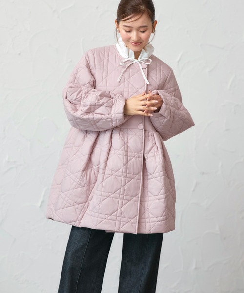 ミックスステッチ・ボリュームペプラム 中綿コート ｜ アウター 体型