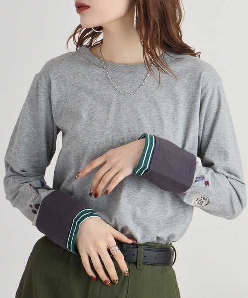 tシャツ EMAGO 袖切替え手芸刺繍ロングスリーブ レディース Emago tシャツ EMAGO 袖切替え手芸刺繍ロングスリーブ