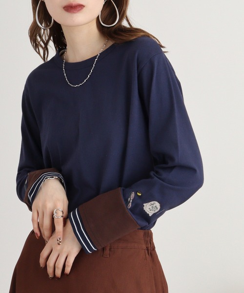 tシャツ EMAGO 袖切替え手芸刺繍ロングスリーブ レディース EMAGO 袖切替え手芸刺繍ﾛﾝｸﾞｽﾘｰﾌﾞ（Tシャツ/カットソー）｜Emago