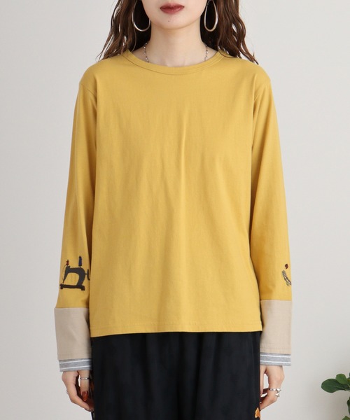EMAGO 袖切替え手芸刺繍ﾛﾝｸﾞｽﾘｰﾌﾞ（Tシャツ/カットソー）｜Emago