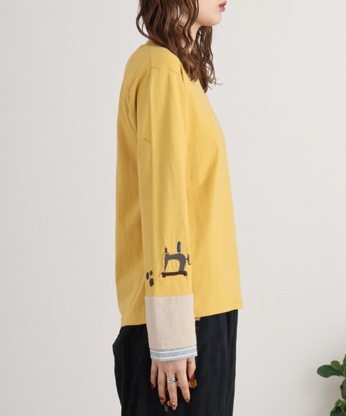 tシャツ EMAGO 袖切替え手芸刺繍ロングスリーブ レディース Emago tシャツ EMAGO 袖切替え手芸刺繍ロングスリーブ