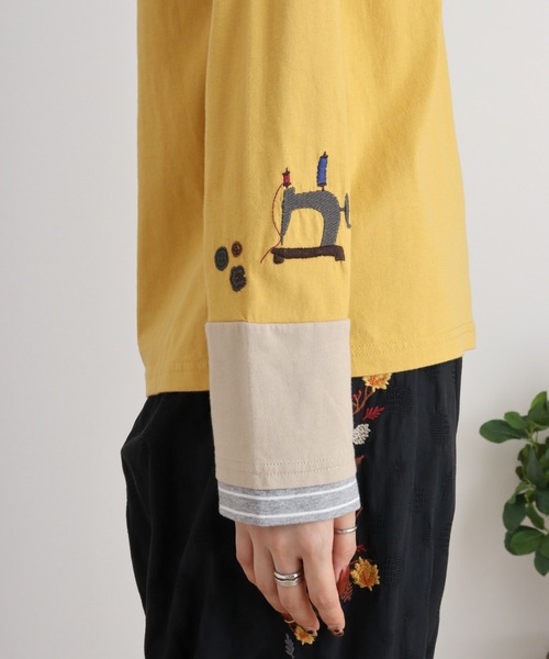 EMAGO 袖切替え手芸刺繍ﾛﾝｸﾞｽﾘｰﾌﾞ（Tシャツ/カットソー）｜Emago