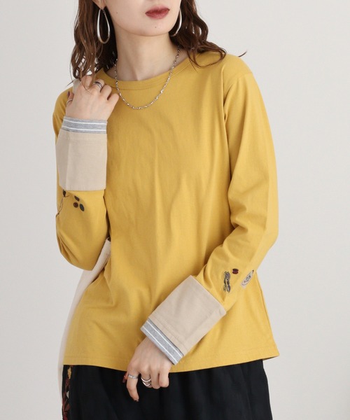 EMAGO 袖切替え手芸刺繍ﾛﾝｸﾞｽﾘｰﾌﾞ（Tシャツ/カットソー）｜Emago