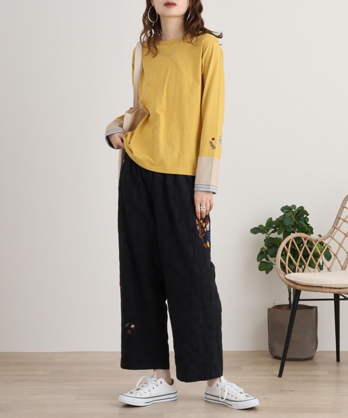 tシャツ EMAGO 袖切替え手芸刺繍ロングスリーブ レディース Emago tシャツ EMAGO 袖切替え手芸刺繍ロングスリーブ