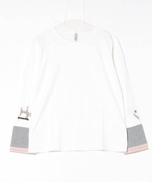 tシャツ EMAGO 袖切替え手芸刺繍ロングスリーブ レディース EMAGO 袖切替え手芸刺繍ﾛﾝｸﾞｽﾘｰﾌﾞ（Tシャツ/カットソー）｜Emago