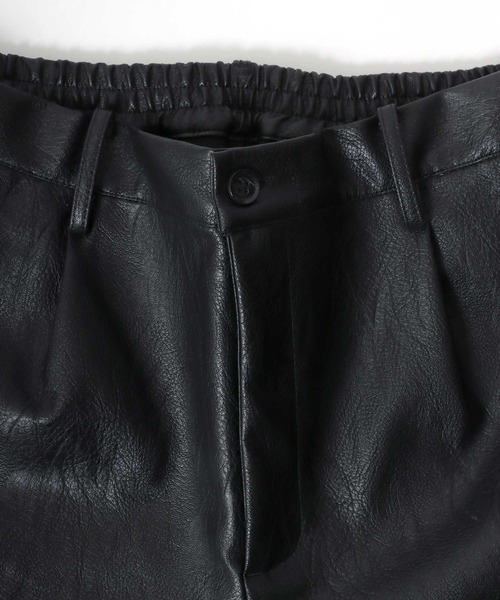 ワイドシルエット フェイクレザーハーフパンツ メンズ レディース/合皮